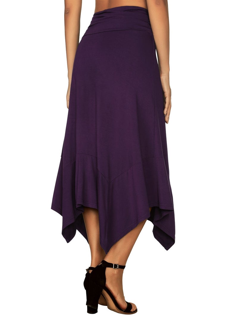 DJT Women's Ruched Elastic Waist Soft Flowy Handkerchief Hem Midi Swing Skirt XX-Large Purple - Image 4